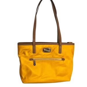 Michael Kors Bright Yellow and Brown Nylon Tote Bag‎